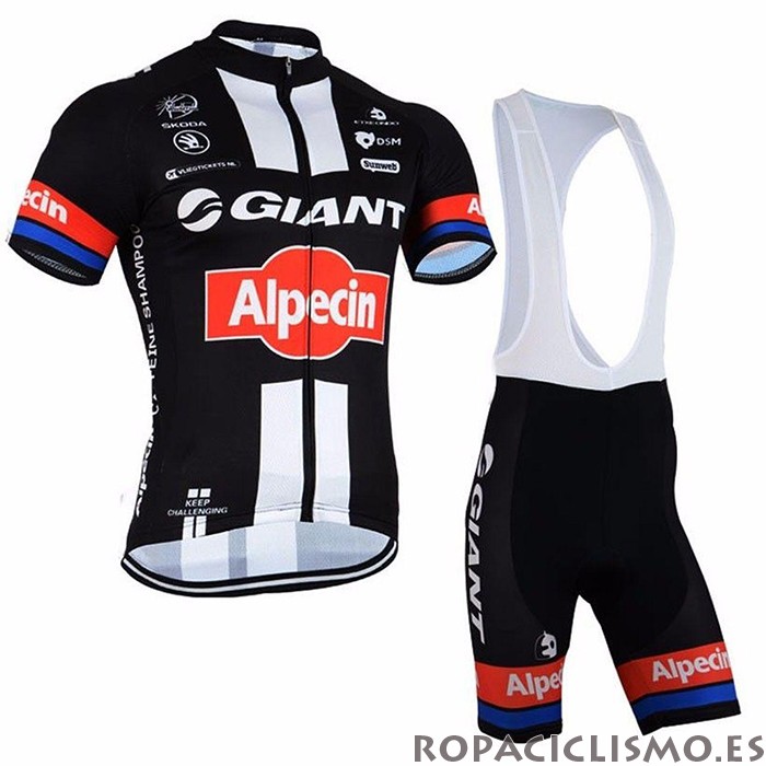 2021 Maillot Giant Alpecin Tirantes Mangas Cortas Negro Blanco